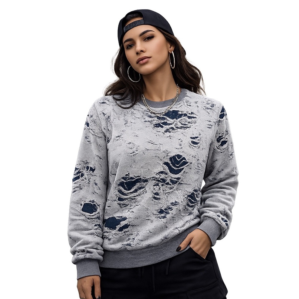 IRO Jeans Kismet Distressed Crewneck Sweatshirt Gray Grunge Y2K Streetwear Med